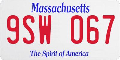 MA license plate 9SW067
