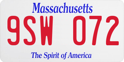 MA license plate 9SW072