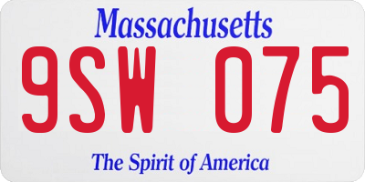 MA license plate 9SW075