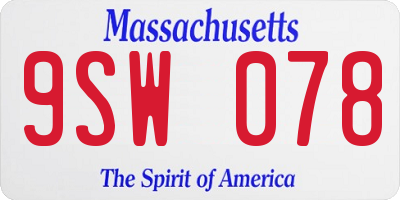 MA license plate 9SW078