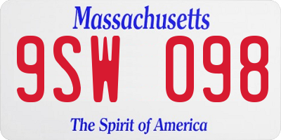 MA license plate 9SW098