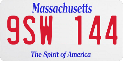 MA license plate 9SW144