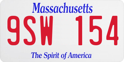 MA license plate 9SW154
