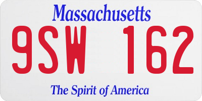 MA license plate 9SW162