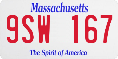 MA license plate 9SW167