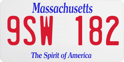 MA license plate 9SW182