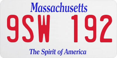 MA license plate 9SW192