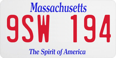 MA license plate 9SW194
