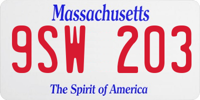 MA license plate 9SW203