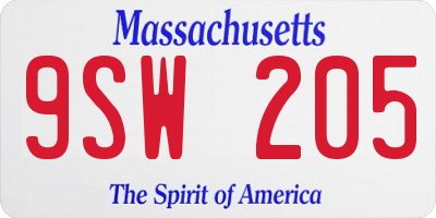 MA license plate 9SW205