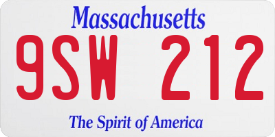 MA license plate 9SW212