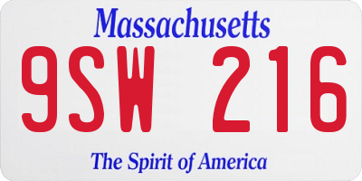 MA license plate 9SW216