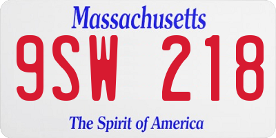MA license plate 9SW218