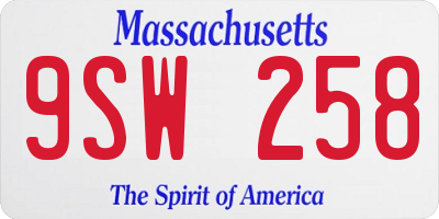 MA license plate 9SW258