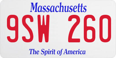 MA license plate 9SW260