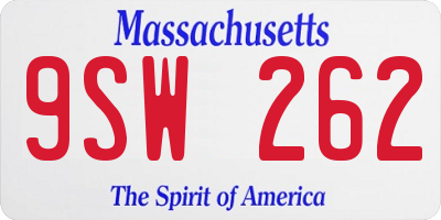 MA license plate 9SW262