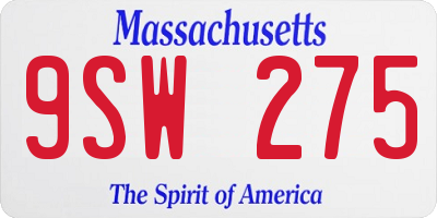 MA license plate 9SW275