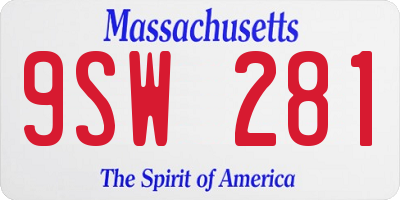 MA license plate 9SW281