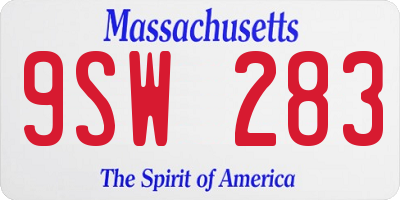 MA license plate 9SW283