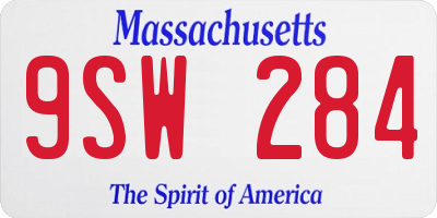 MA license plate 9SW284