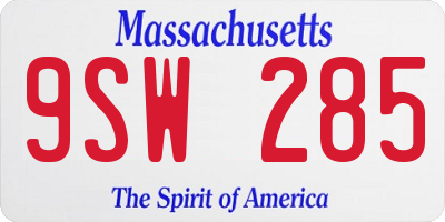 MA license plate 9SW285
