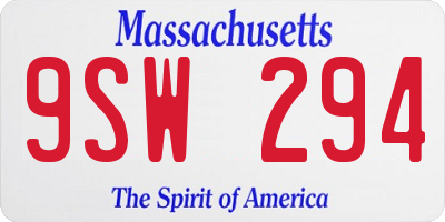 MA license plate 9SW294