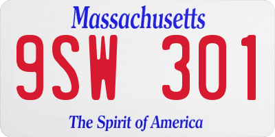 MA license plate 9SW301