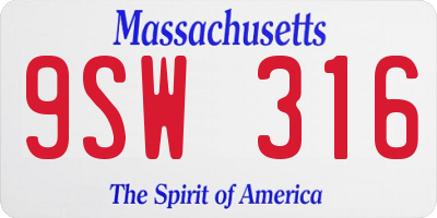 MA license plate 9SW316