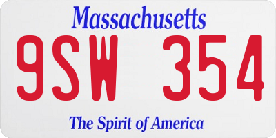 MA license plate 9SW354