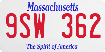MA license plate 9SW362