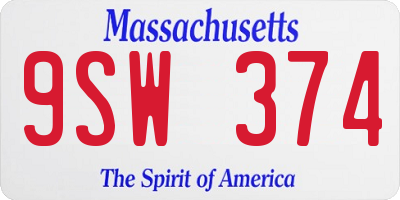 MA license plate 9SW374