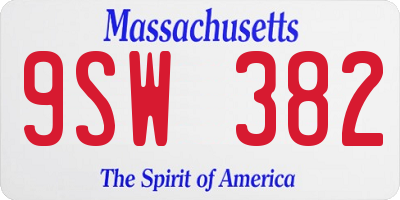 MA license plate 9SW382