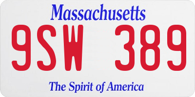 MA license plate 9SW389