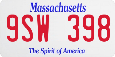 MA license plate 9SW398