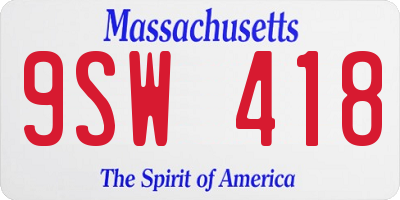 MA license plate 9SW418