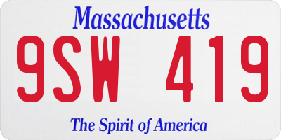 MA license plate 9SW419