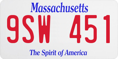 MA license plate 9SW451