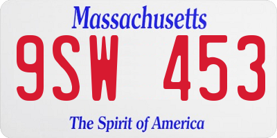 MA license plate 9SW453
