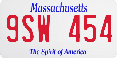 MA license plate 9SW454