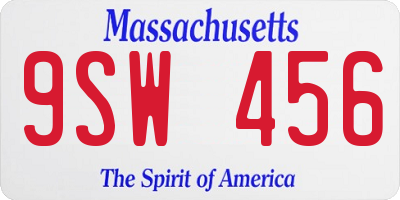 MA license plate 9SW456