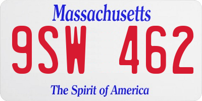 MA license plate 9SW462