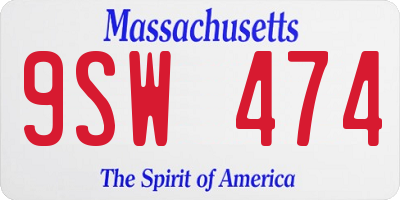 MA license plate 9SW474