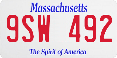 MA license plate 9SW492
