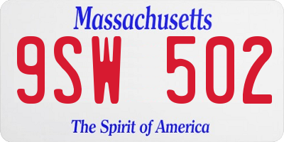MA license plate 9SW502