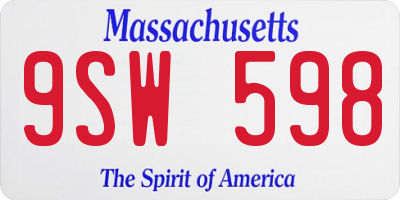 MA license plate 9SW598