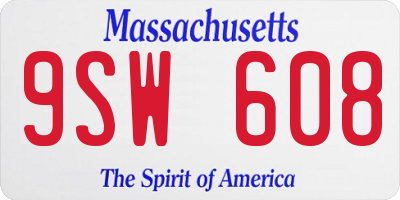 MA license plate 9SW608