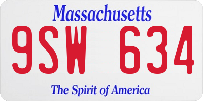 MA license plate 9SW634