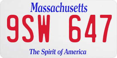 MA license plate 9SW647