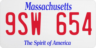 MA license plate 9SW654