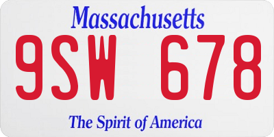 MA license plate 9SW678